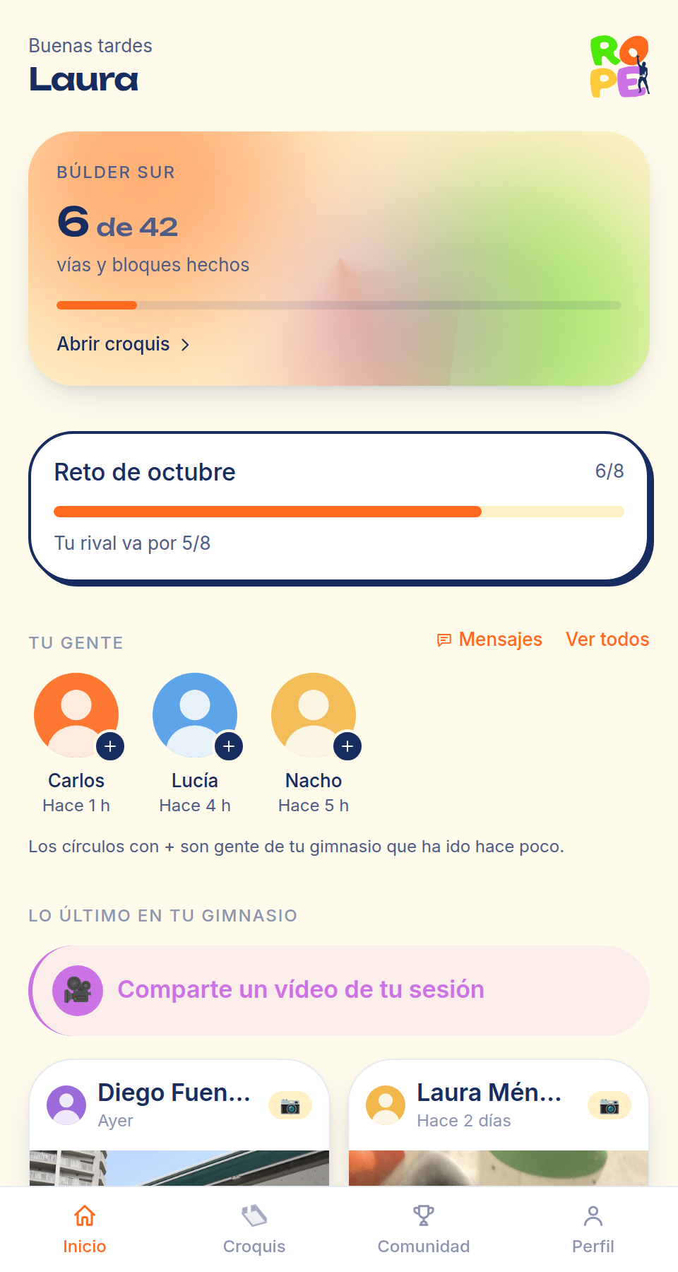 Pantalla de inicio de la app ROPE